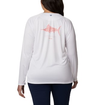 Dámské Mikiny Columbia PFG Tidal Long Sleeve Printed Fish Plus Size Bílé WCBTRD328